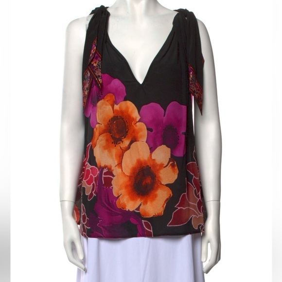 Camilla Silk Scarf Tie Top Midnight Poppy NWOT - Picture 5 of 8